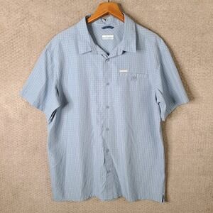Columbia Shirt Mens XL Blue Plaid Button‎ Up Short Sleeve Omni Shade Modal Blend